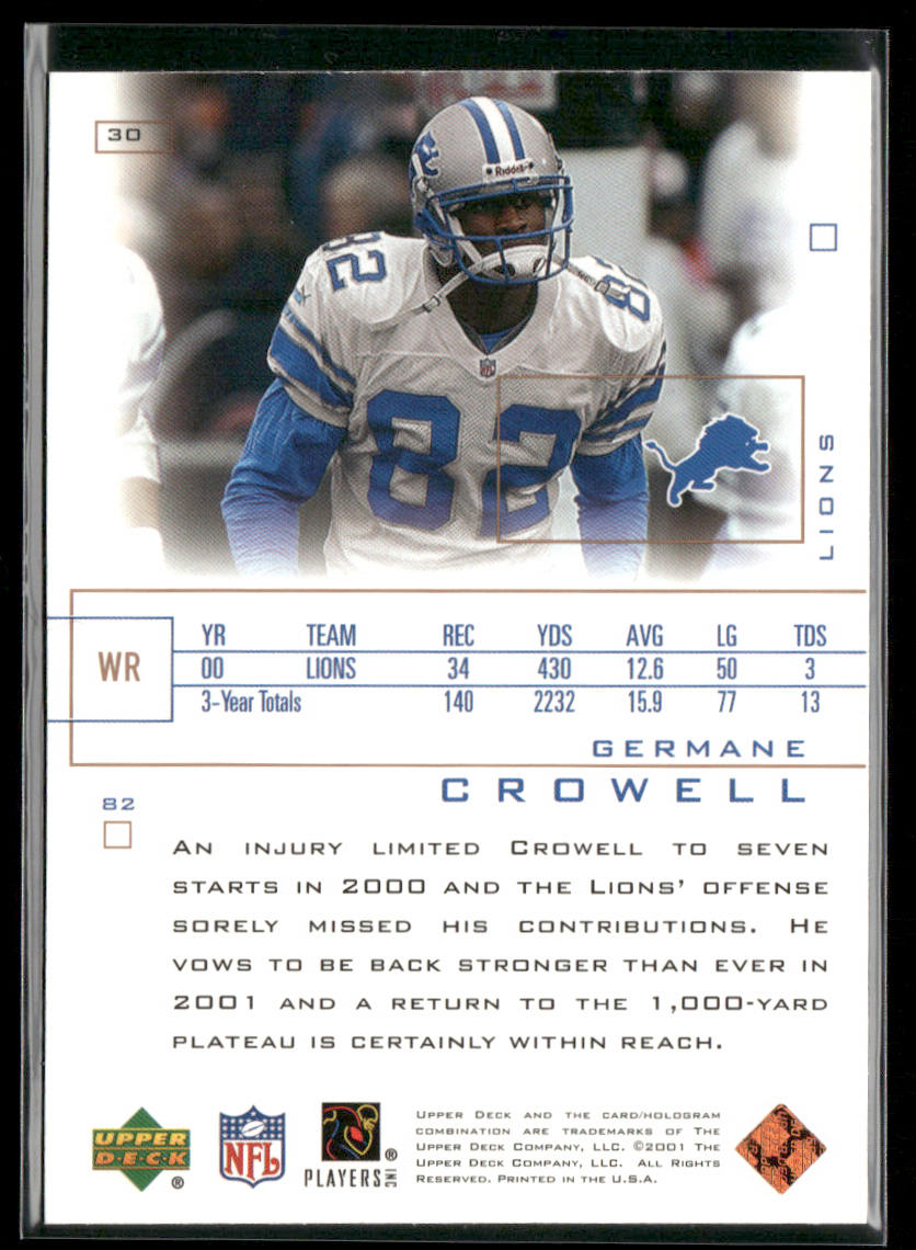 Germane Crowell 2001 Upper Deck Pros & Prospects #30 Detroit Lions