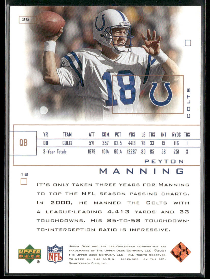 Peyton Manning 2001 Upper Deck Pros & Prospects #36 Indianapolis Colts
