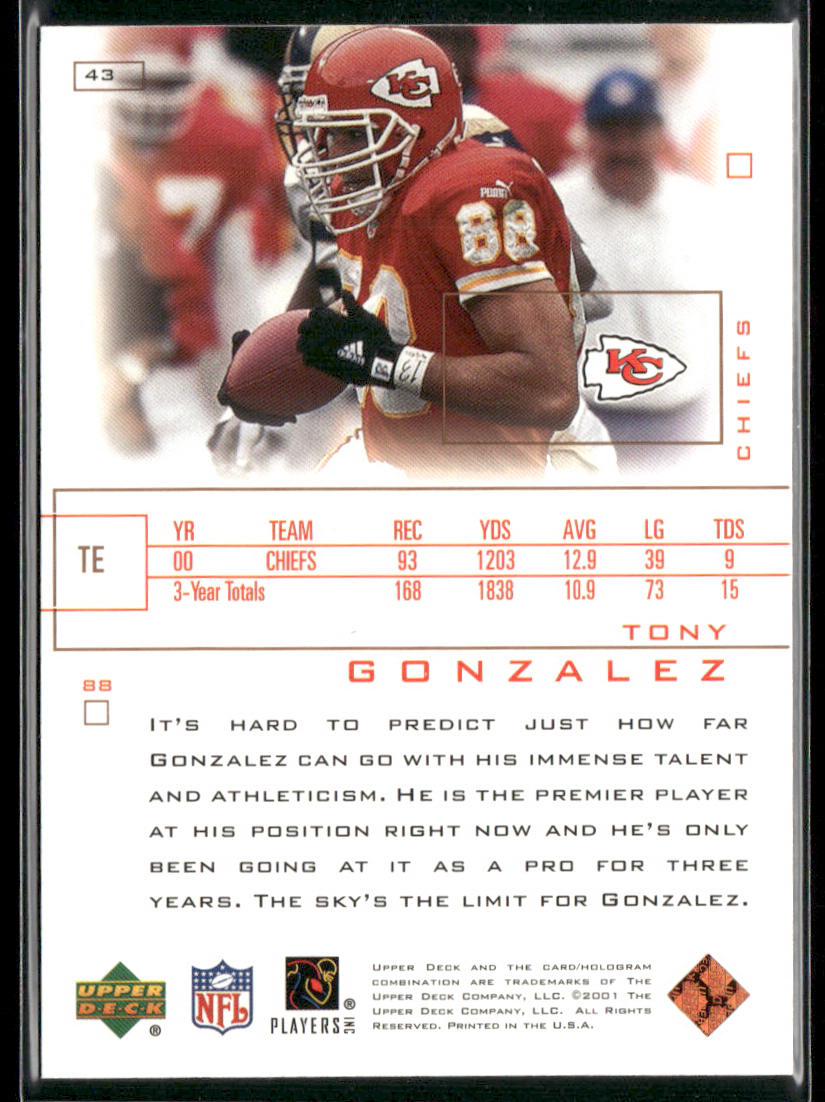Tony Gonzalez 2001 Upper Deck Pros & Prospects #43 Kansas City Chiefs