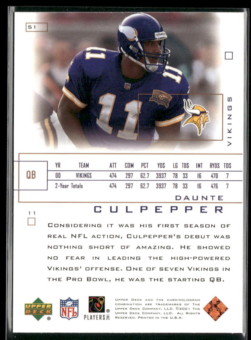 Daunte Culpepper 2001 Upper Deck Pros & Prospects #51 Minnesota Vikings