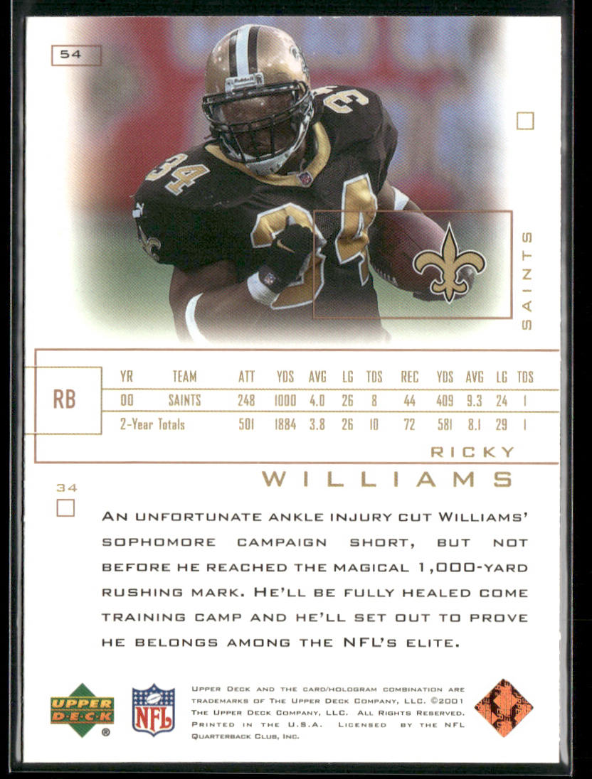 Ricky Williams 2001 Upper Deck Pros & Prospects #54 New Orleans Saints