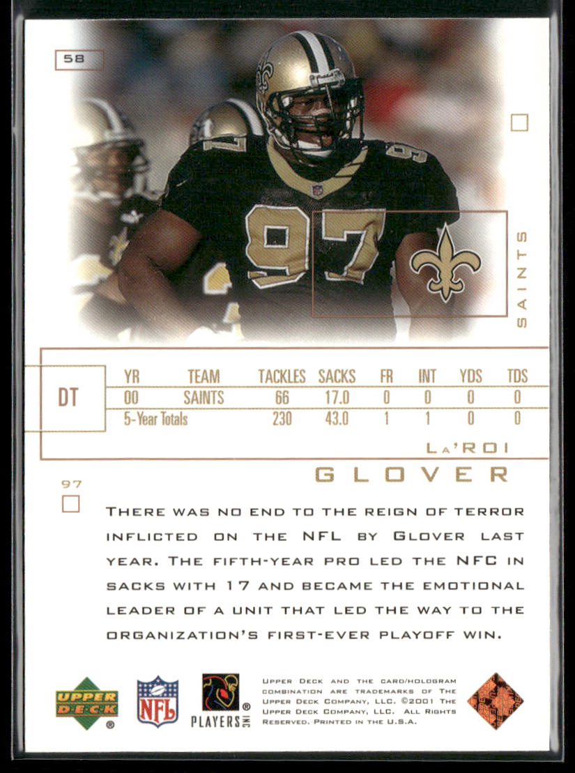La'Roi Glover 2001 Upper Deck Pros & Prospects #58 New Orleans Saints