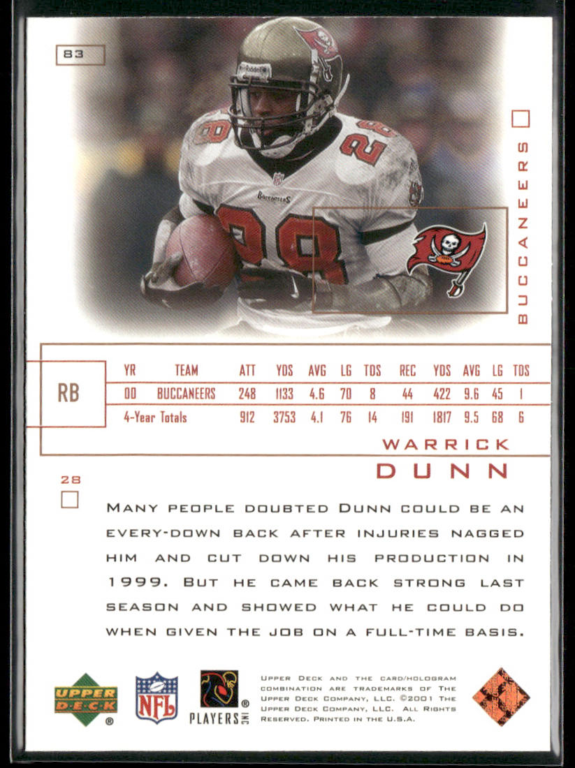 Warrick Dunn 2001 Upper Deck Pros & Prospects #83 Tampa Bay Buccaneers