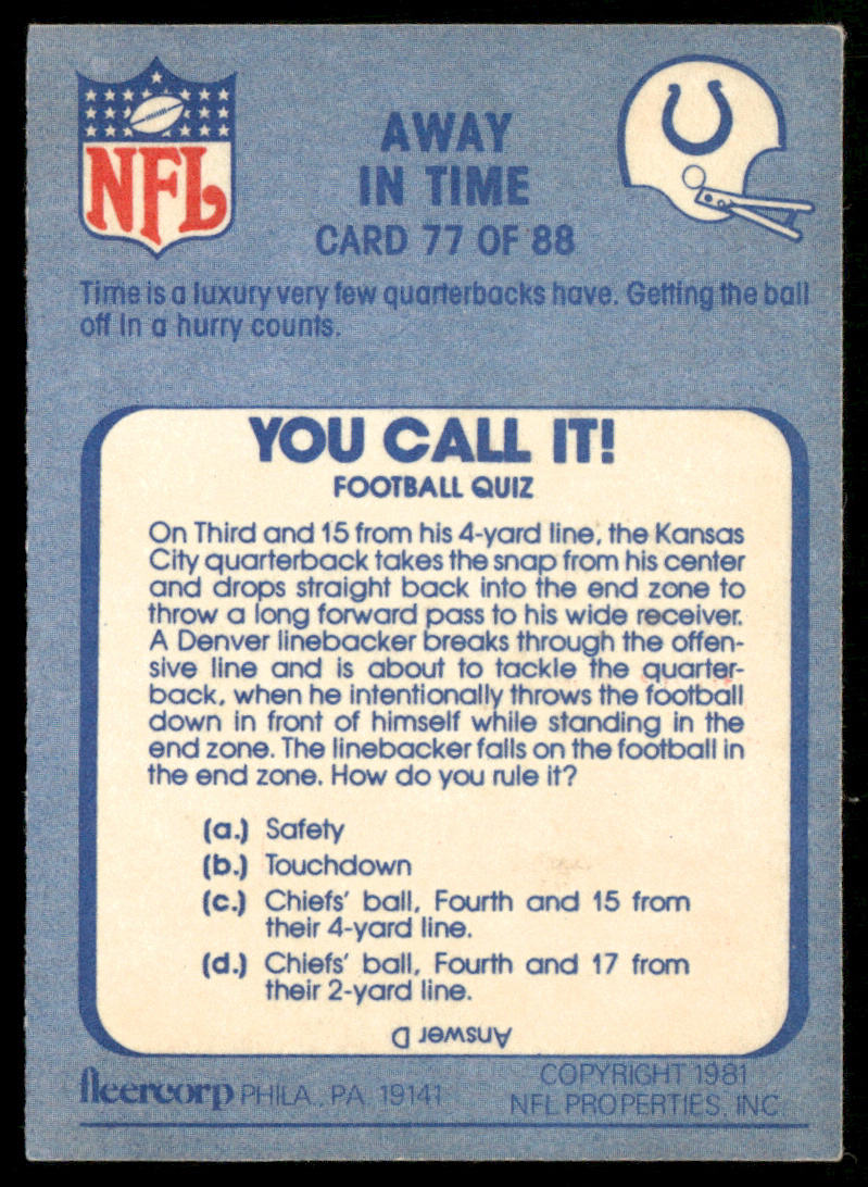 Away in Time 1981 Fleer Team Action #77 Baltimore Colts