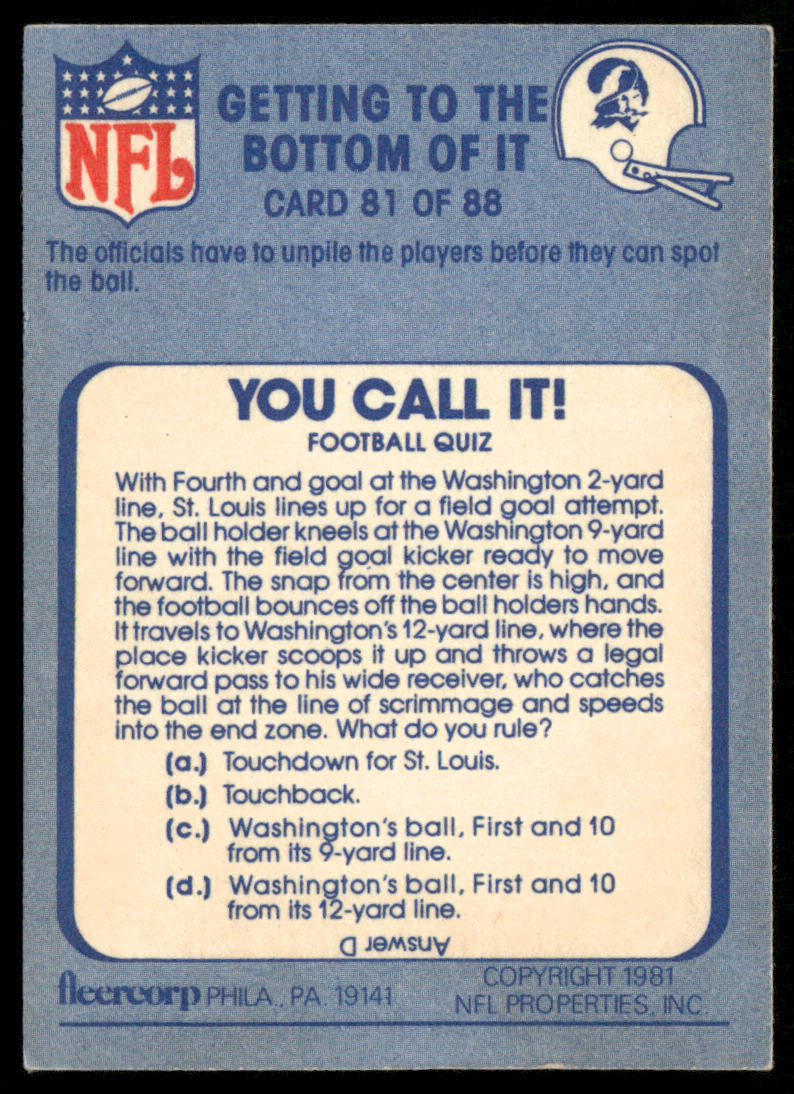 Getting to the Bottom of It 1981 Fleer Team Action #81 Tampa Bay Buccaneers