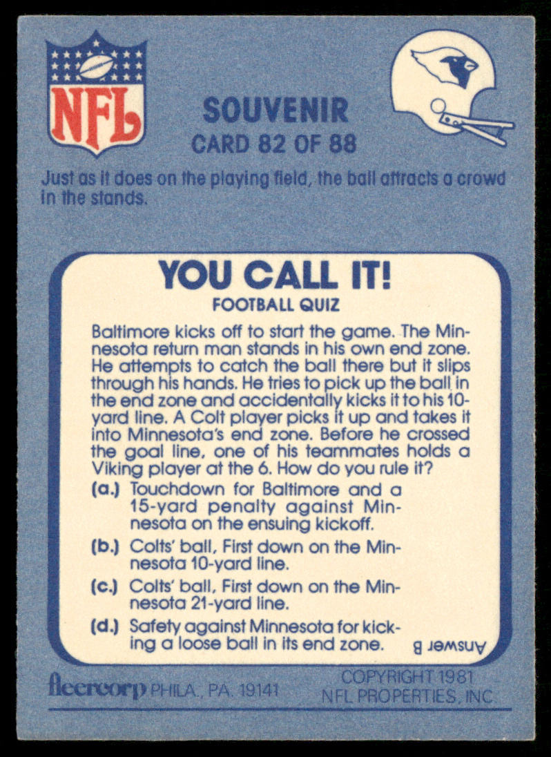 Souvenir 1981 Fleer Team Action #82 St. Louis Cardinals