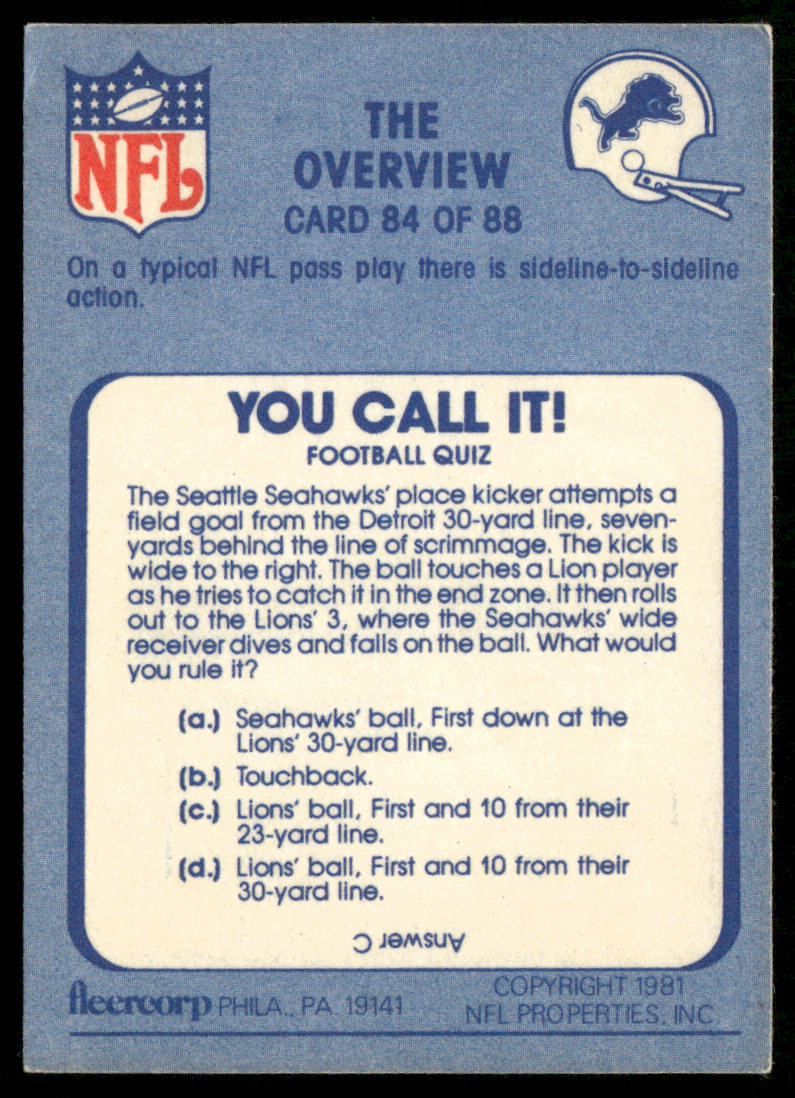 The Overview 1981 Fleer Team Action #84 Detroit Lions