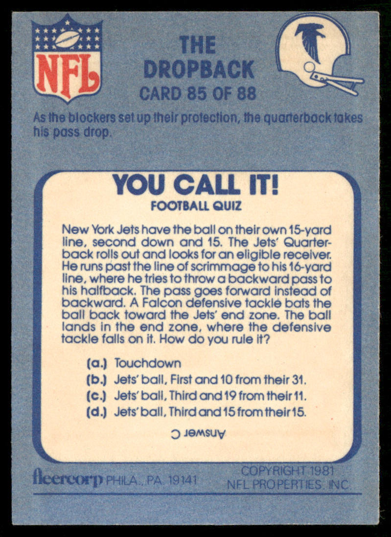 The Dropback 1981 Fleer Team Action #85 Atlanta Falcons