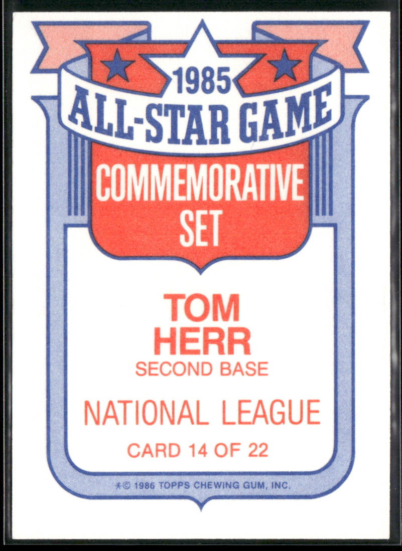 Tom Herr 1986 Topps Glossy All-Stars #14 St. Louis Cardinals