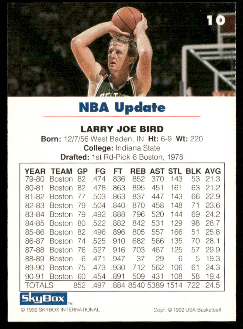 Larry Bird 1992 SkyBox USA #10 USA