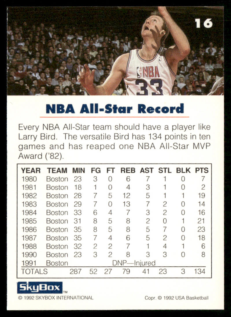 Larry Bird 1992 SkyBox USA #16 USA