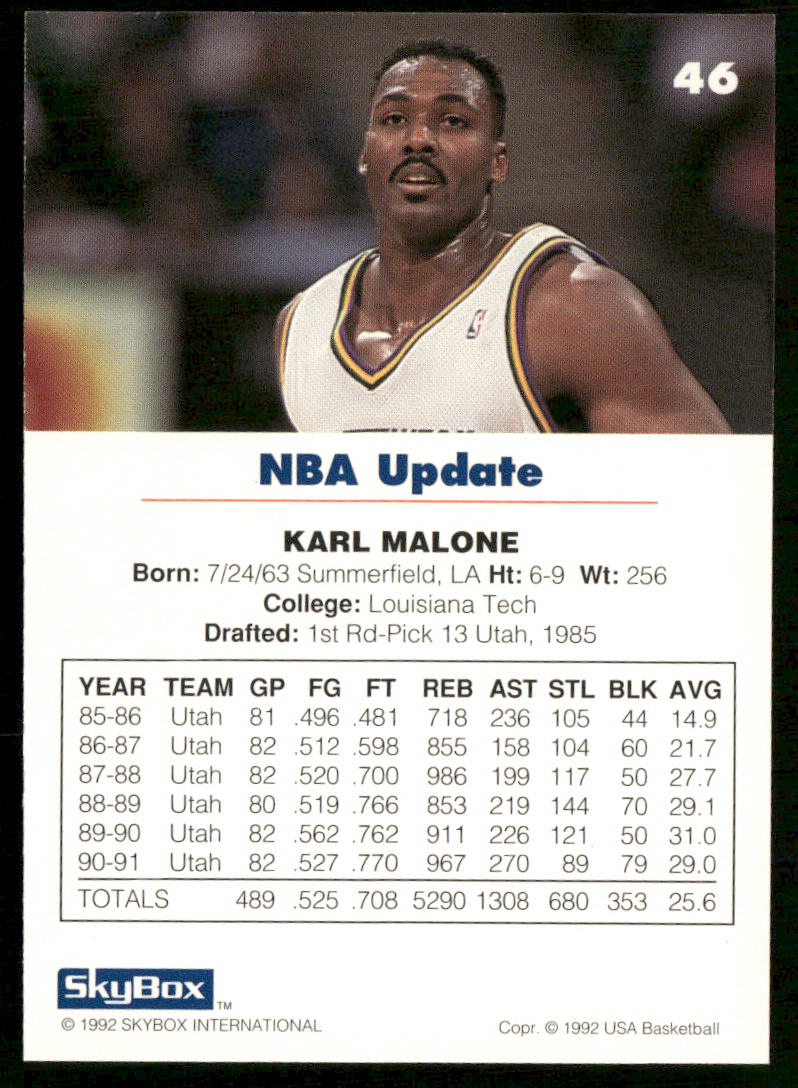 Karl Malone 1992 SkyBox USA #46 USA