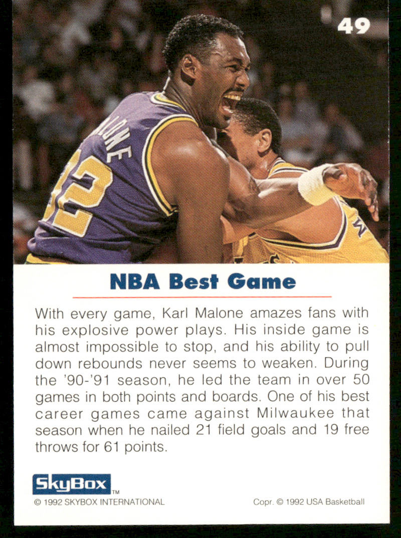 Karl Malone 1992 SkyBox USA #49 USA