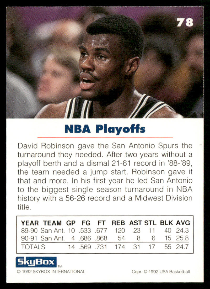 David Robinson 1992 SkyBox USA #78 USA