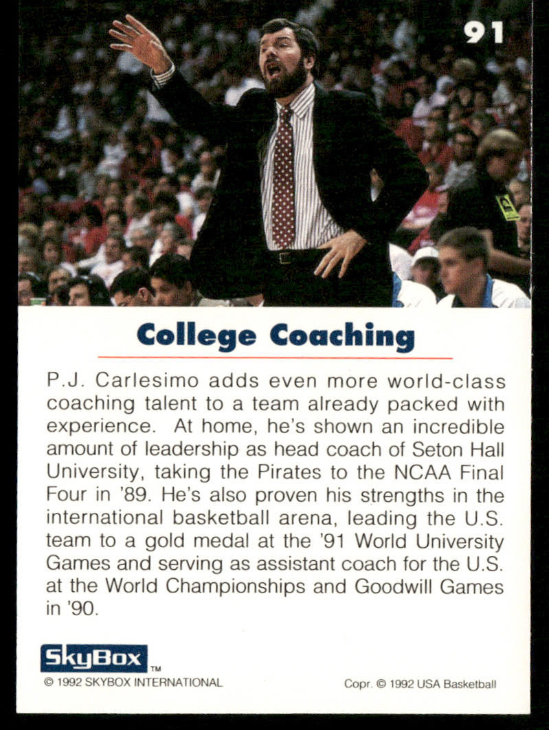 P.J. Carlesimo 1992 SkyBox USA #91 USA