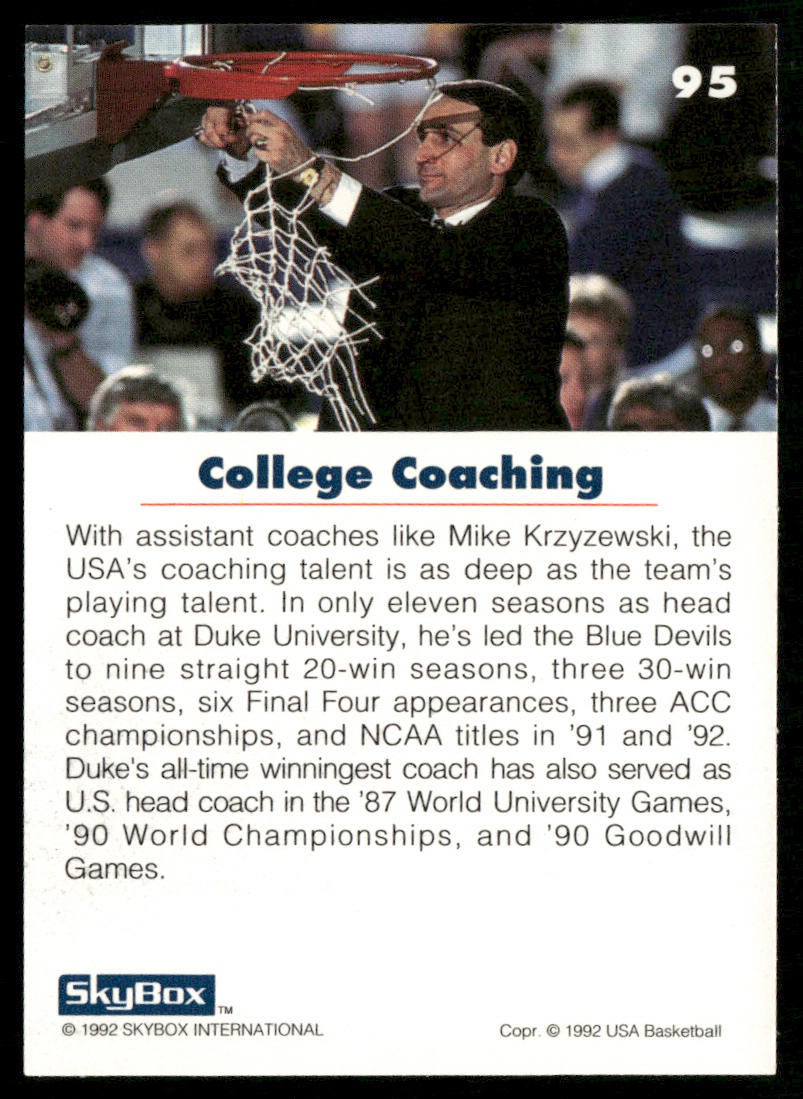 Mike Krzyzewski 1992 SkyBox USA #95 USA