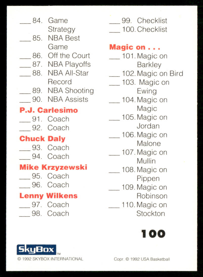 Checklist: 55-110 1992 SkyBox USA #100 USA