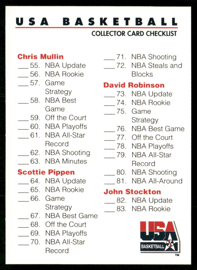 Checklist: 55-110 1992 SkyBox USA #100 USA