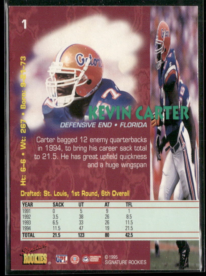 Kevin Carter 1995 Signature Rookies Tetrad #1 Florida Gators