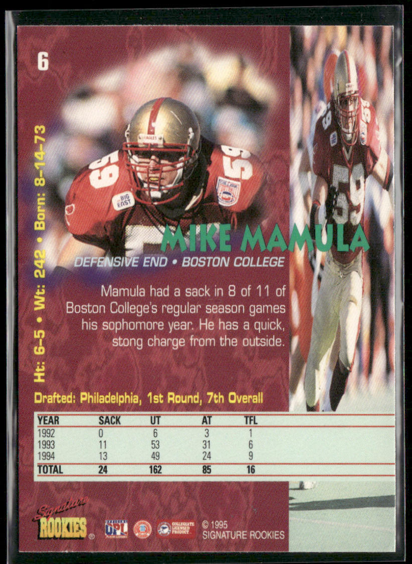 Mike Mamula 1995 Signature Rookies Tetrad #6 Philadelphia Eagles