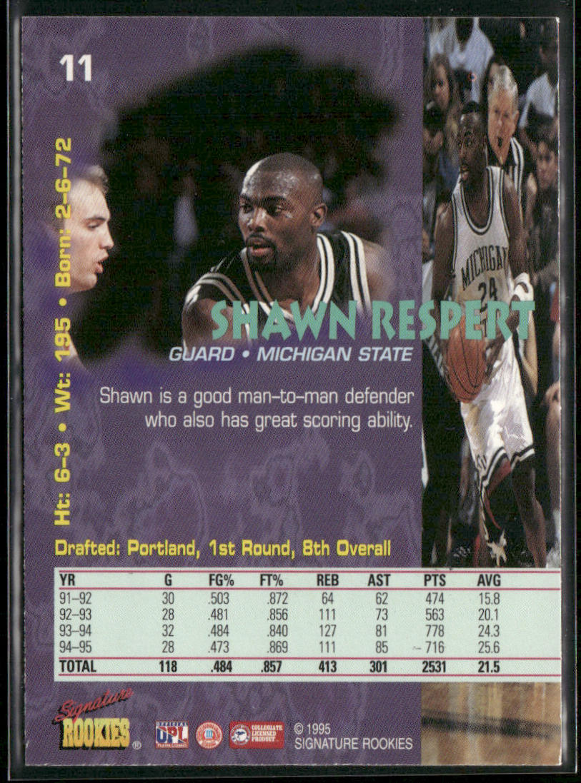 Shawn Respert 1995 Signature Rookies Tetrad #11 Portland Trail Blazers
