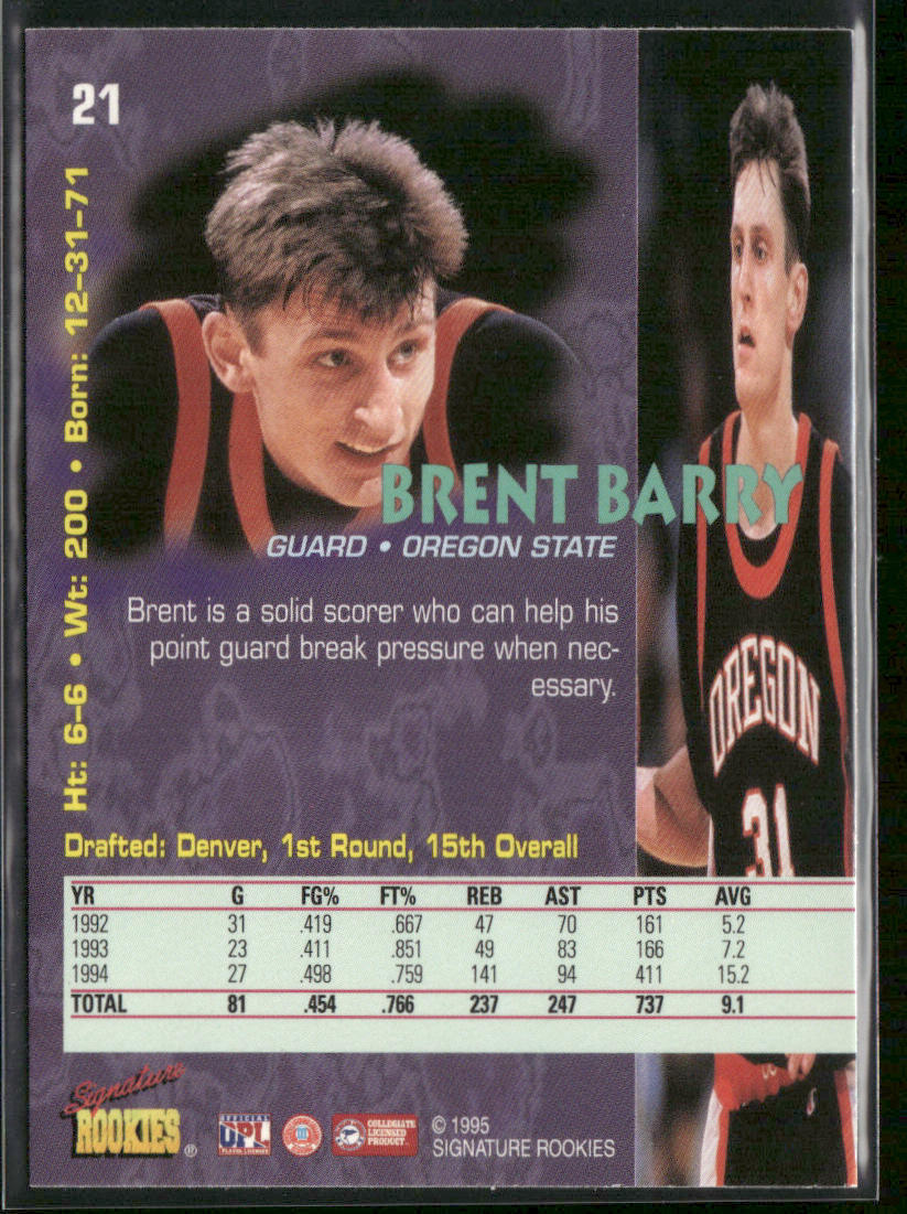 Brent Barry 1995 Signature Rookies Tetrad #21 Denver Nuggets
