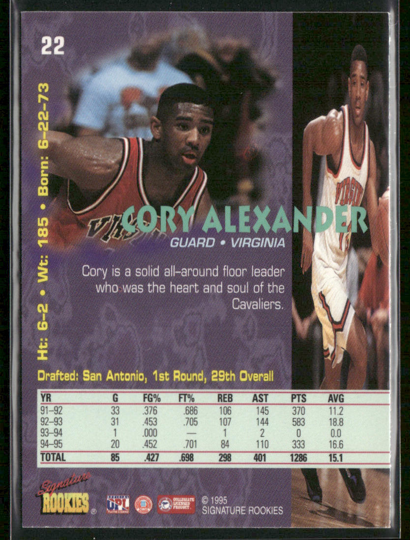 Cory Alexander 1995 Signature Rookies Tetrad #22 Virginia Cavaliers