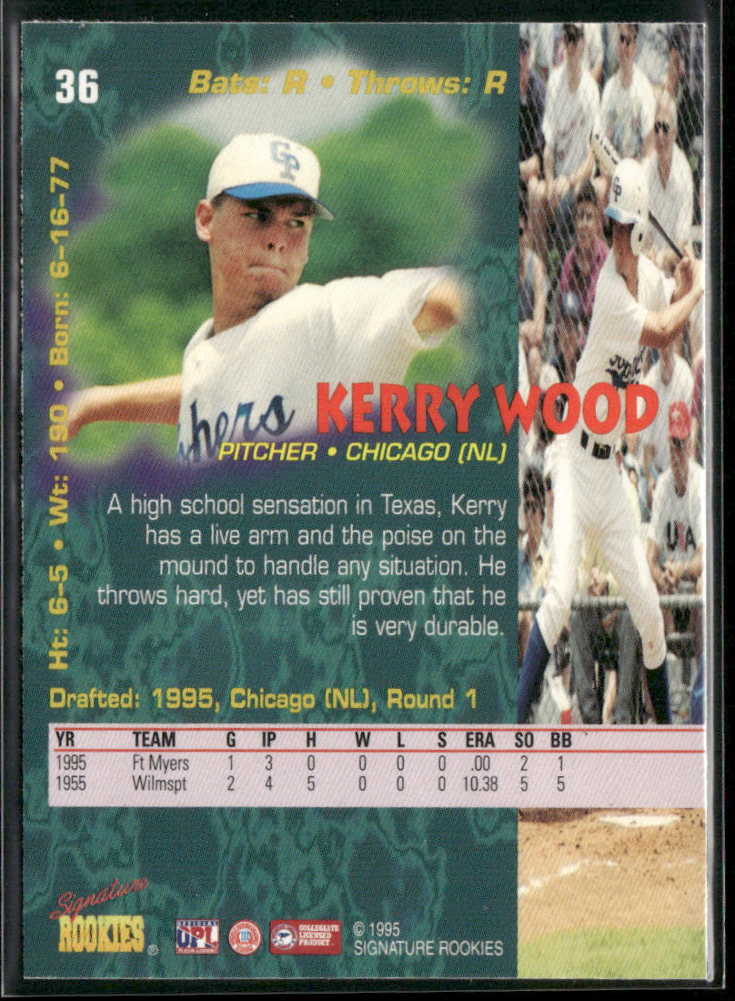 Kerry Wood 1995 Signature Rookies Tetrad #36a ERR Chicago Cubs