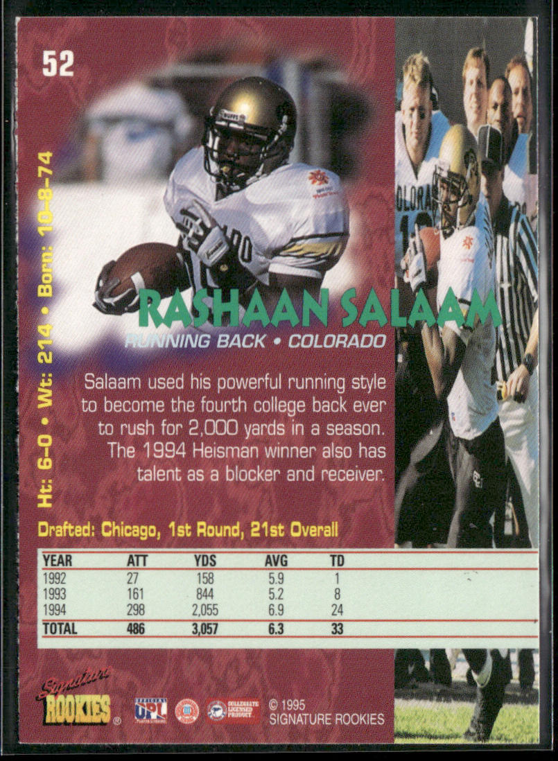 Rashaan Salaam 1995 Signature Rookies Tetrad #52 Chicago Bears