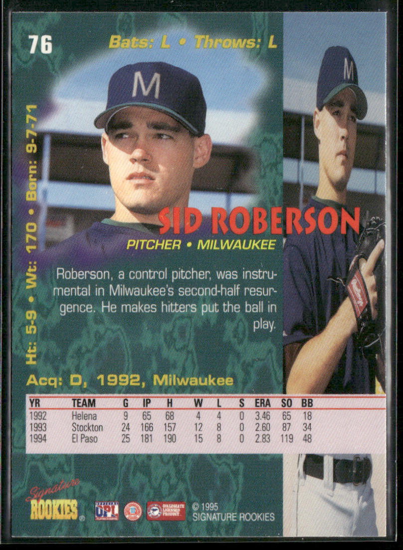 Sid Roberson 1995 Signature Rookies Tetrad #76 Milwaukee Brewers
