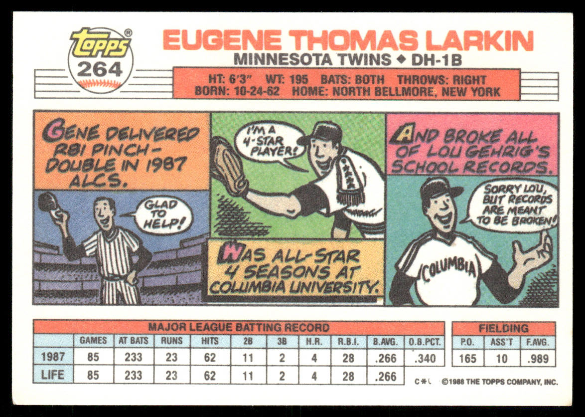 Gene Larkin 1988 Topps Big #264a Minnesota Twins