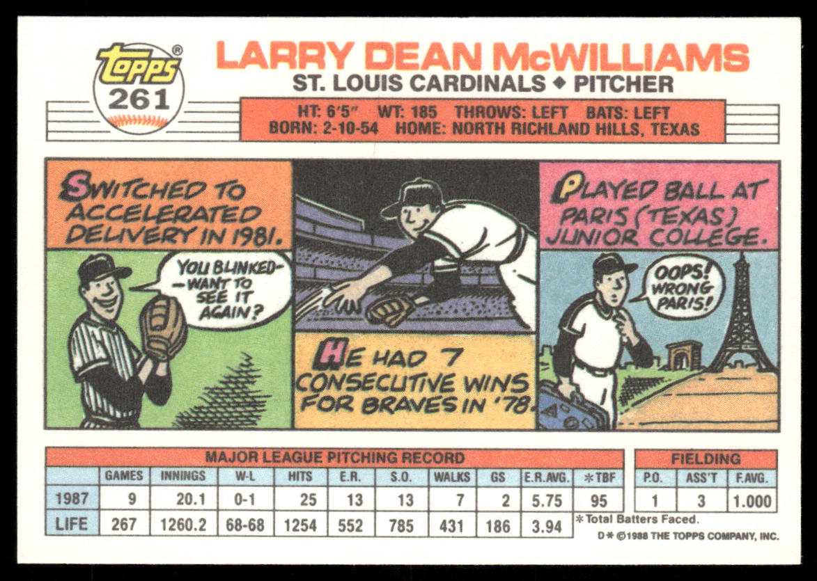Larry McWilliams 1988 Topps Big #261 St. Louis Cardinals
