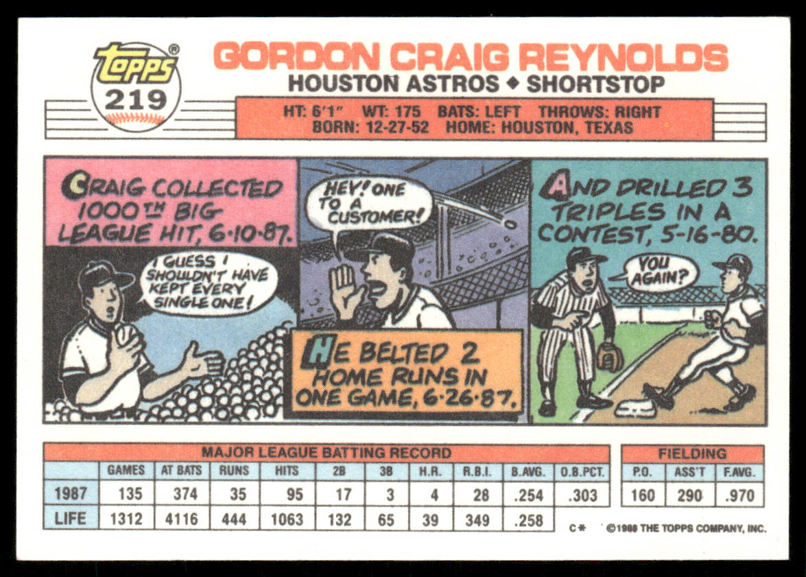Craig Reynolds 1988 Topps Big #219 Houston Astros