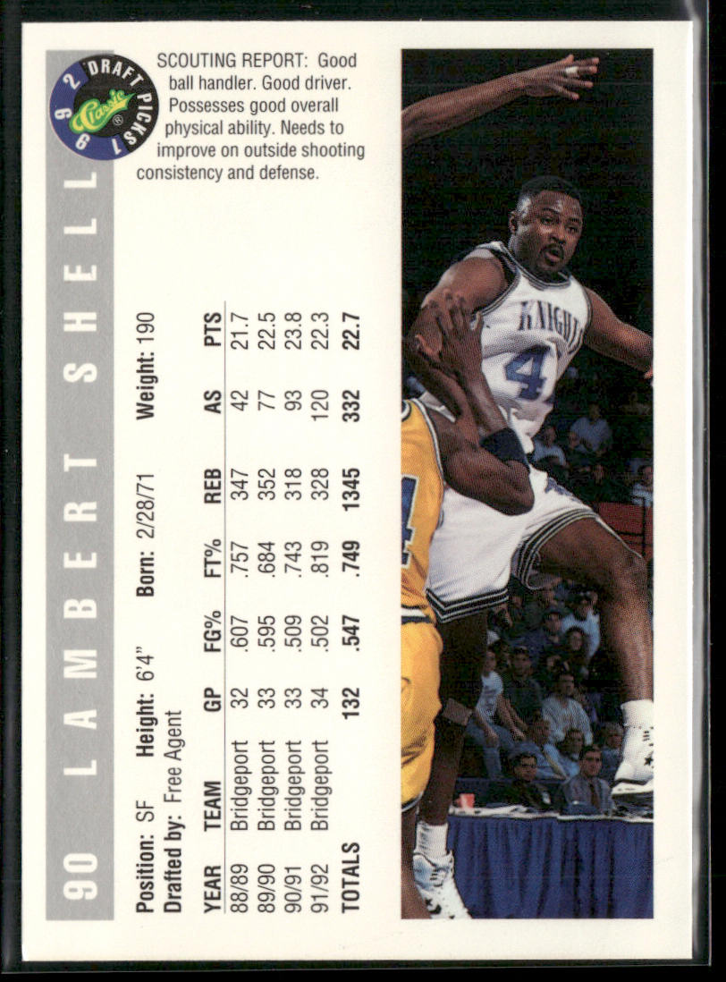 Lambert Shell 1992 Classic Draft Picks #90 Bridgeport Purple Knights