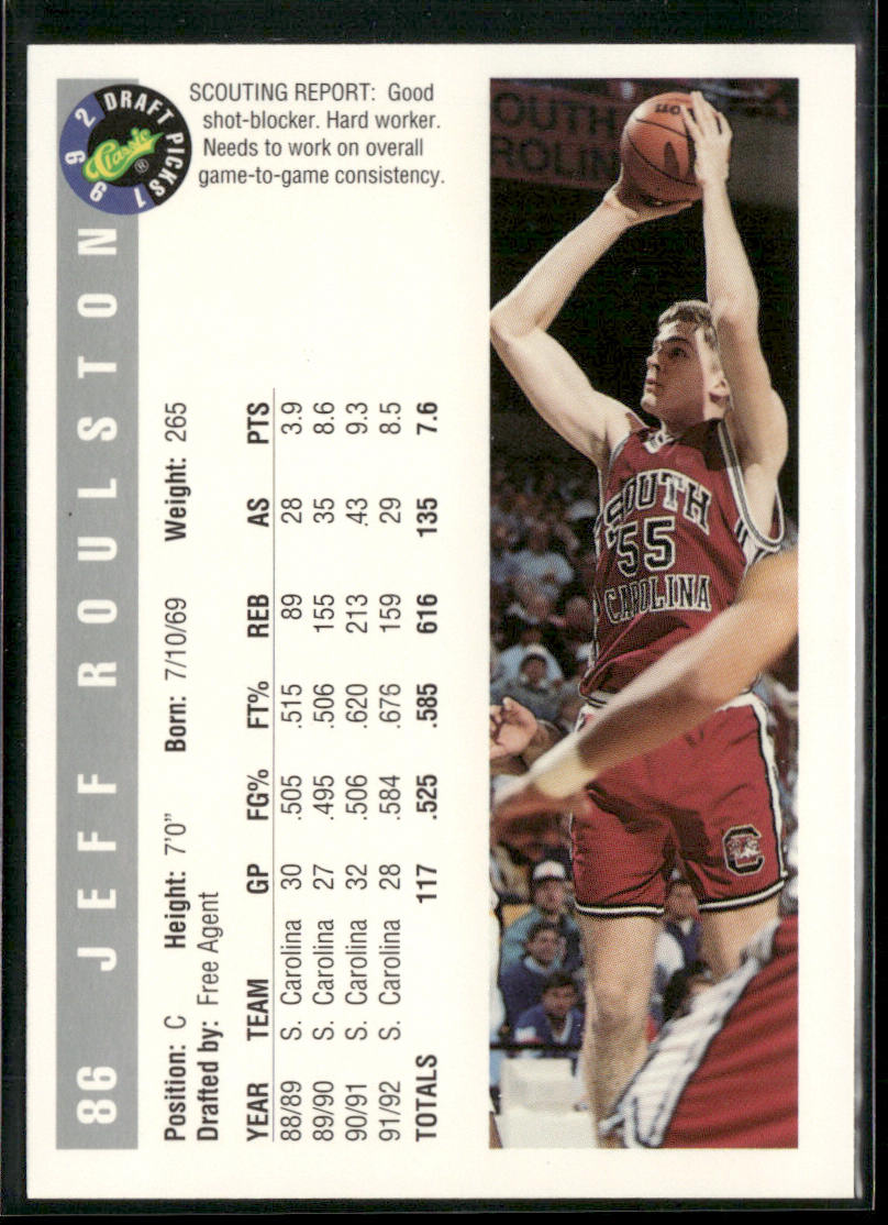 Jeff Roulston 1992 Classic Draft Picks #86 South Carolina Gamecocks