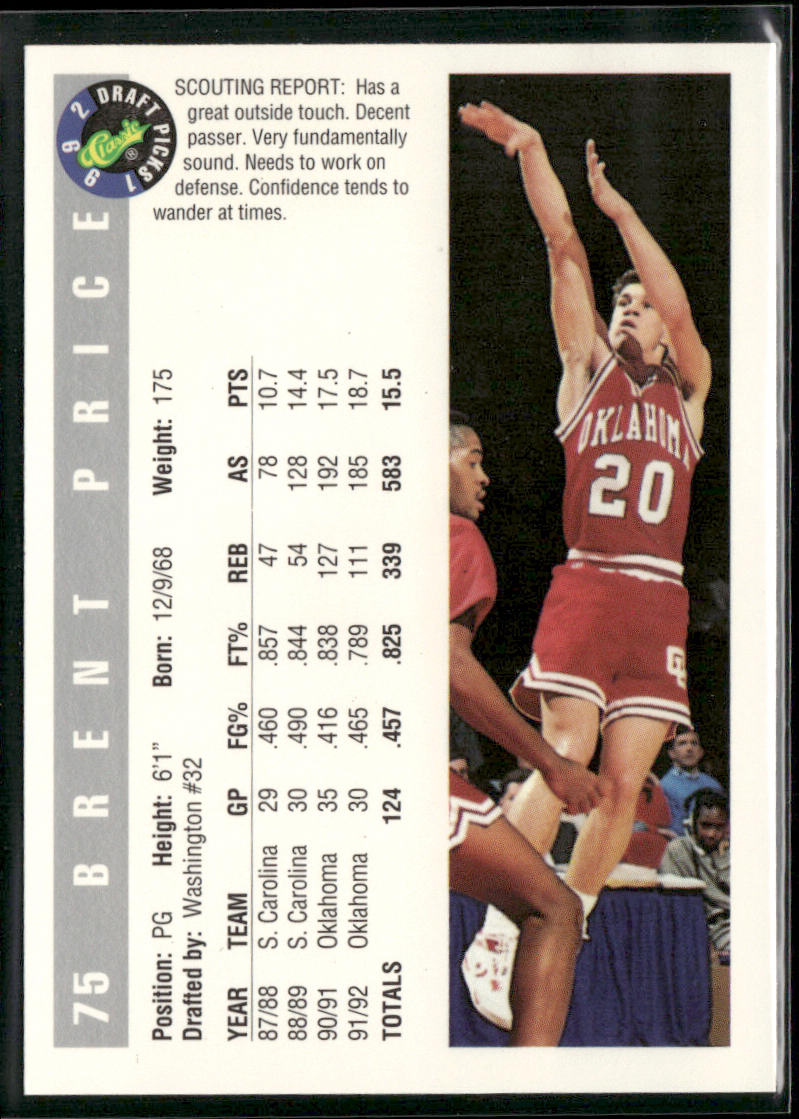 Brent Price 1992 Classic Draft Picks #75