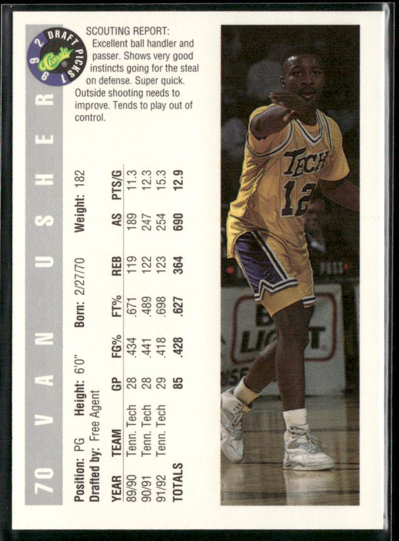 Van Usher 1992 Classic Draft Picks #70 Tennessee Tech Golden Eagles