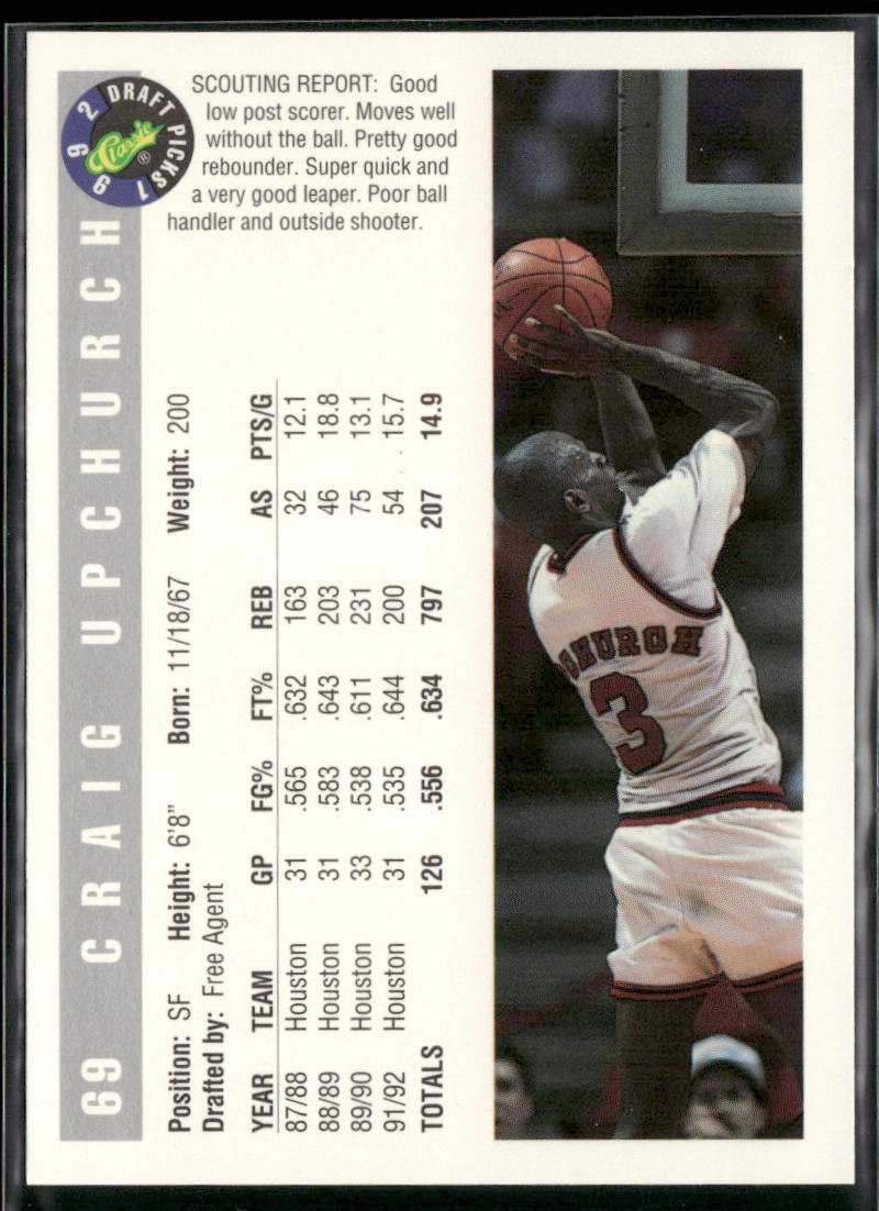 Craig Upchurch 1992 Classic Draft Picks #69 Houston Cougars