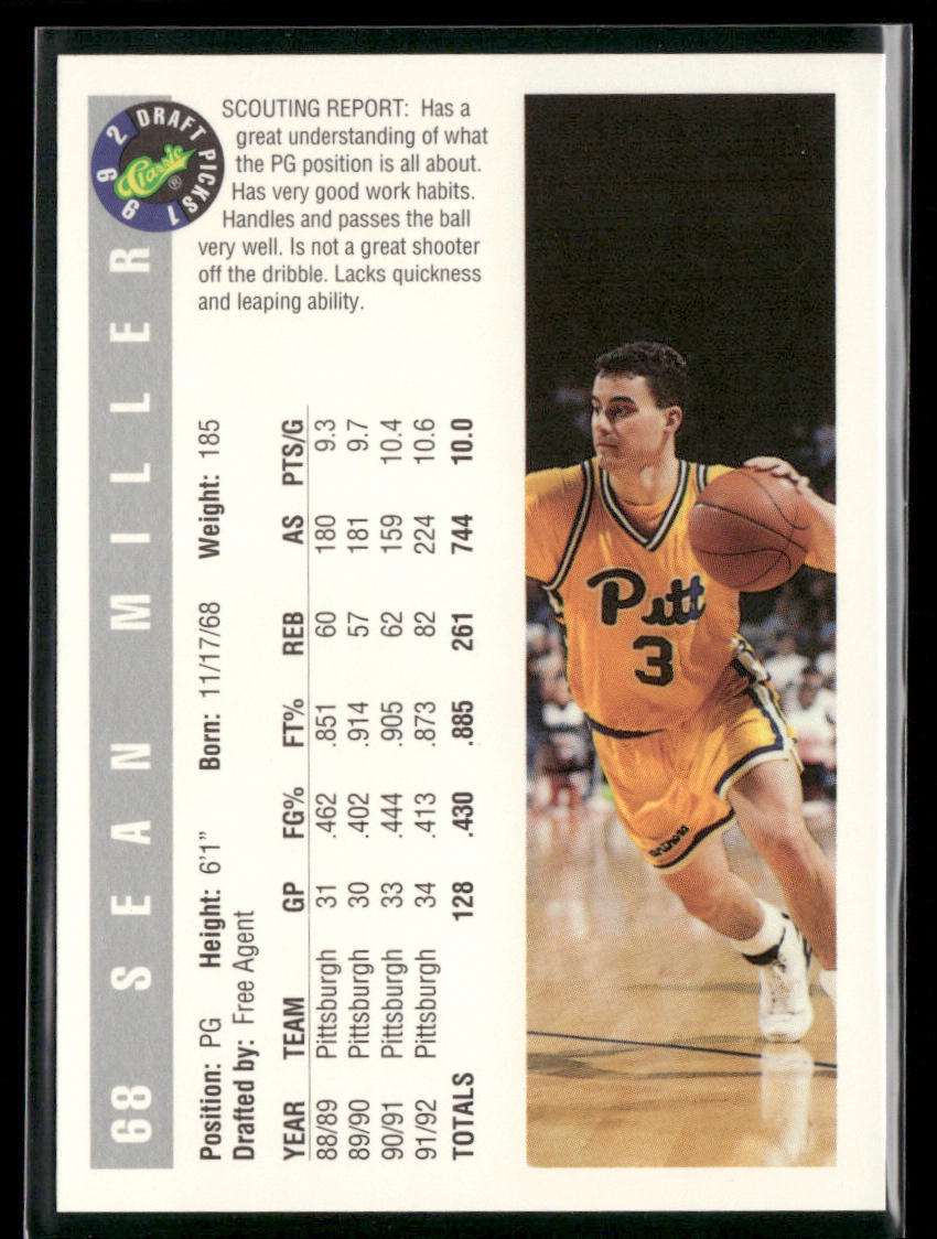 Sean Miller 1992 Classic Draft Picks #68 Pittsburgh Panthers