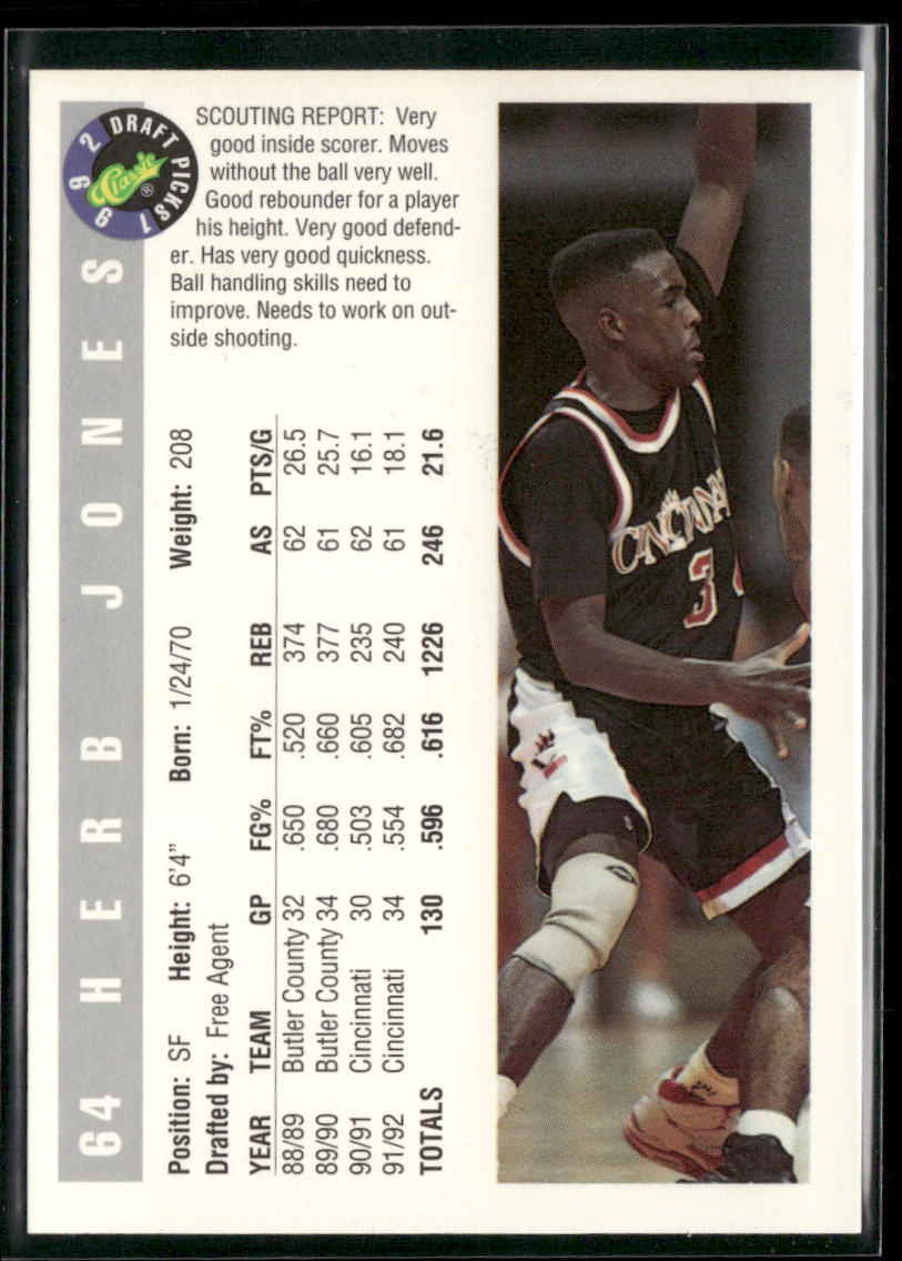 Herb Jones 1992 Classic Draft Picks #64 Cincinnati Bearcats