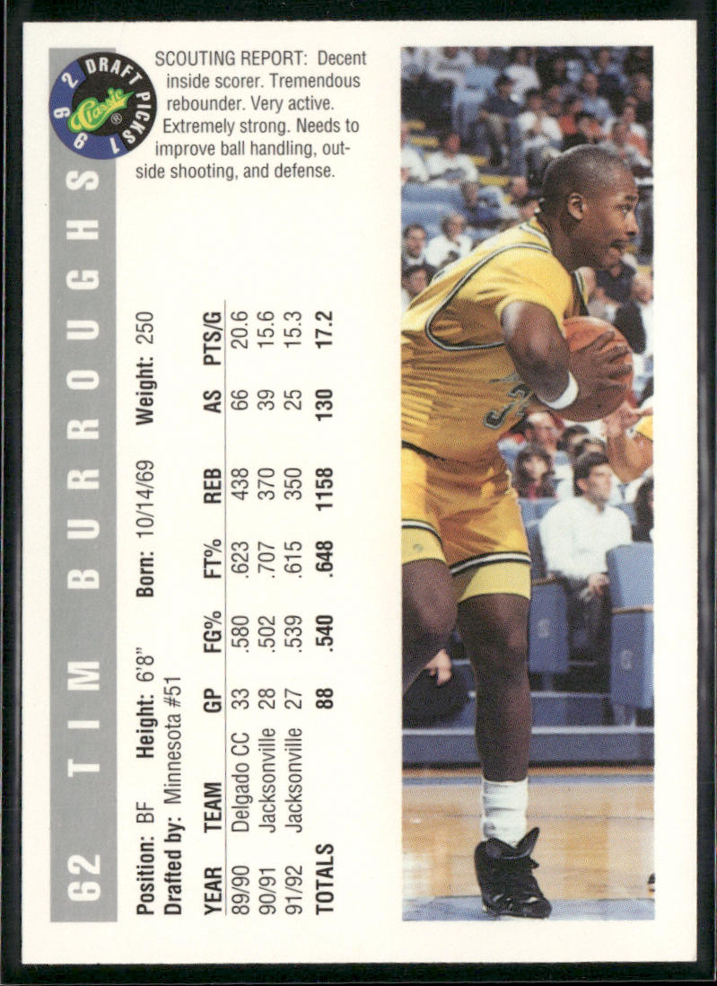 Tim Burroughs 1992 Classic Draft Picks #62