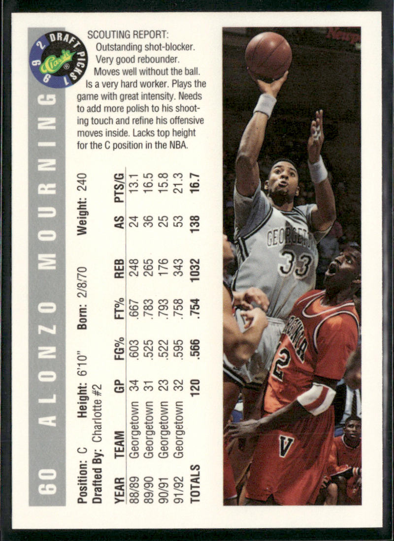 Alonzo Mourning 1992 Classic Draft Picks #60