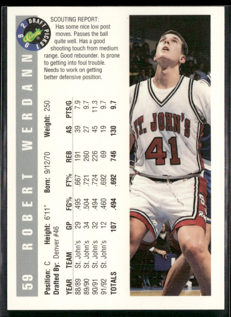 Robert Werdann 1992 Classic Draft Picks #59