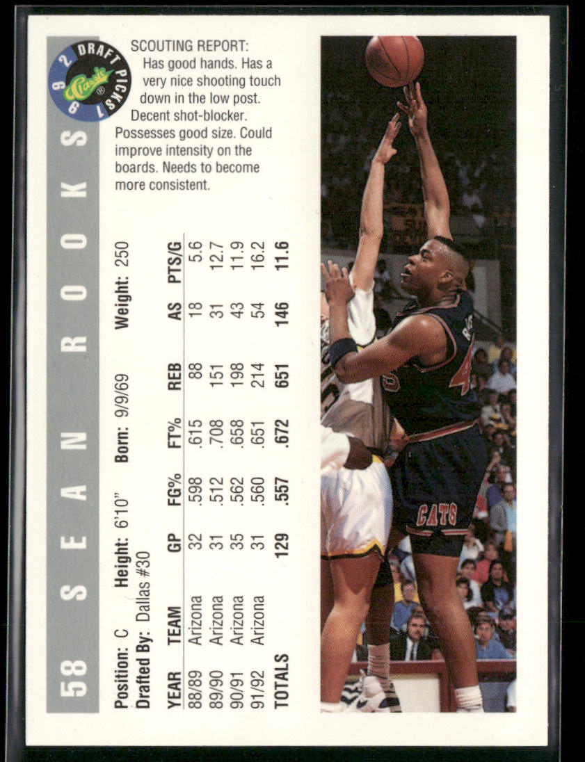 Sean Rooks 1992 Classic Draft Picks #58