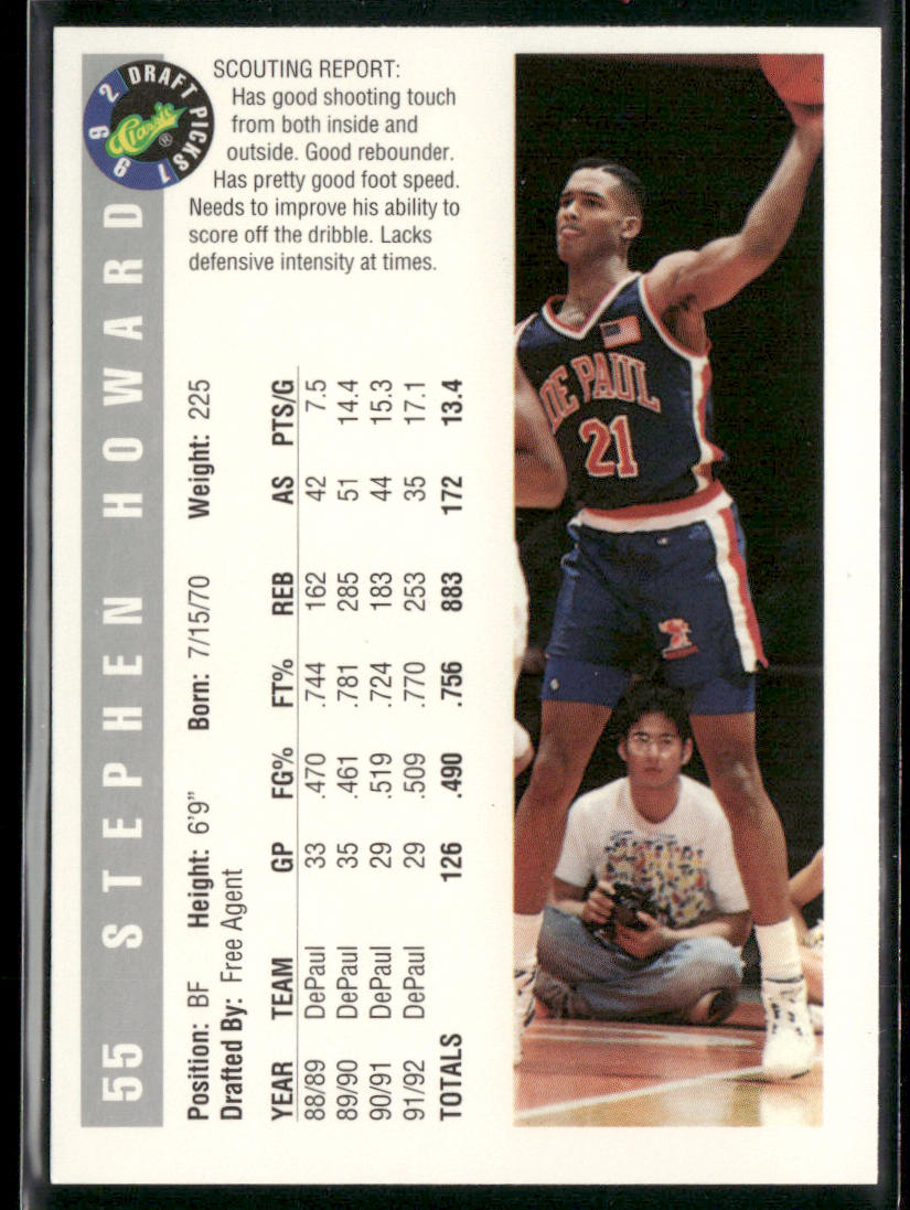 Stephen Howard 1992 Classic Draft Picks #55 DePaul Blue Demons
