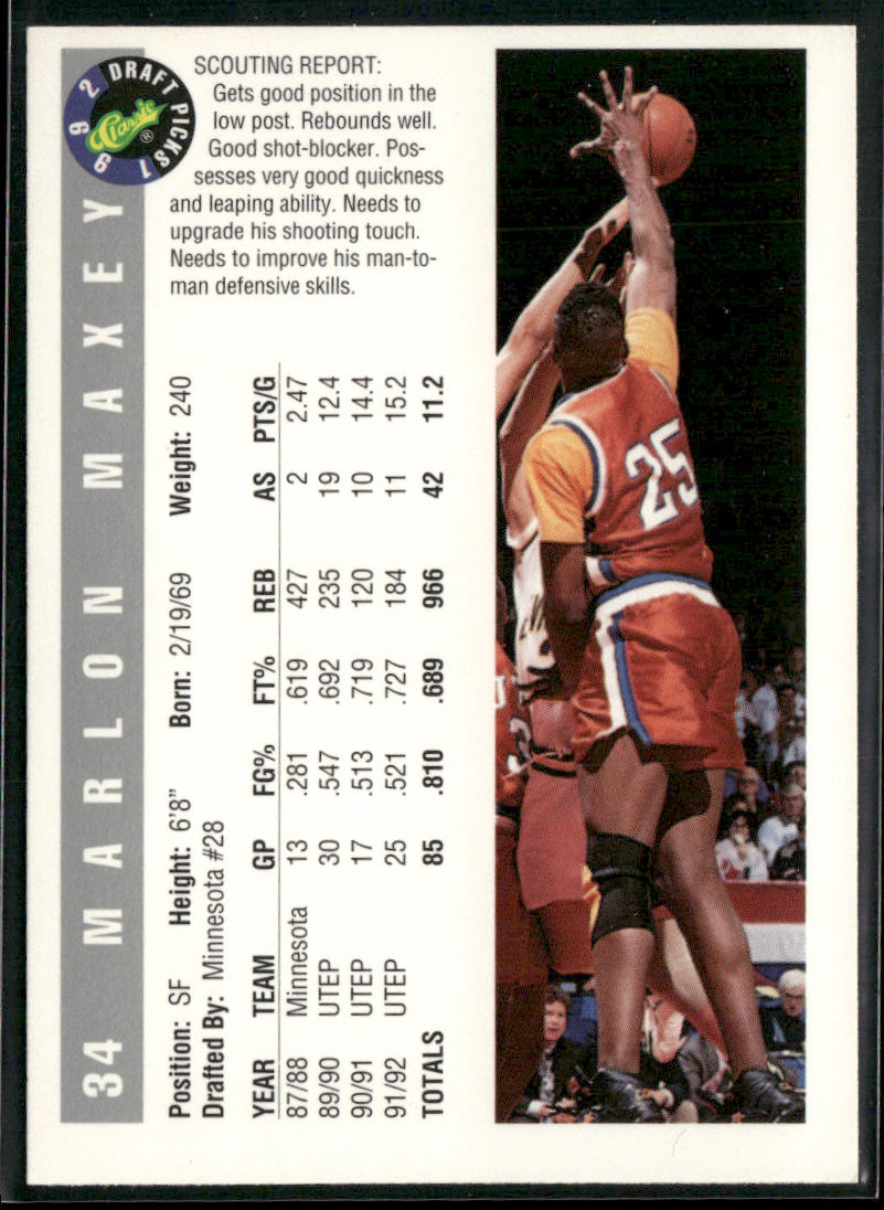 Marlon Maxey 1992 Classic Draft Picks #34