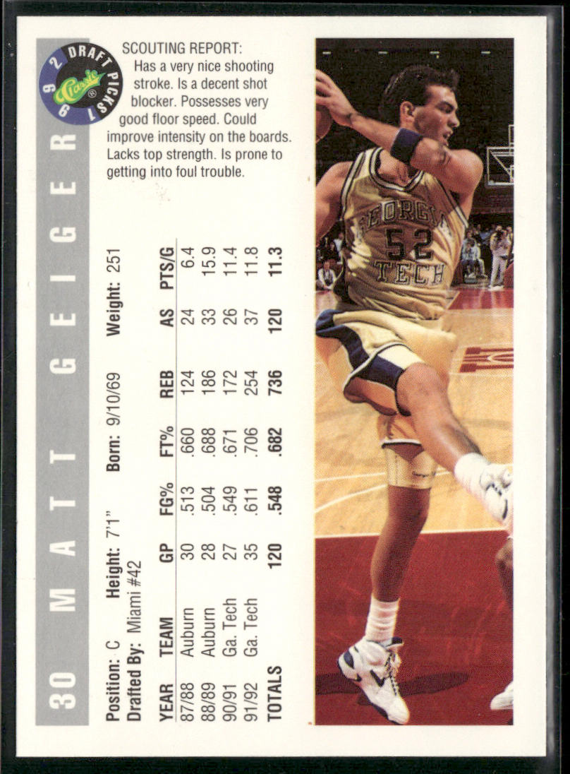 Matt Geiger 1992 Classic Draft Picks #30