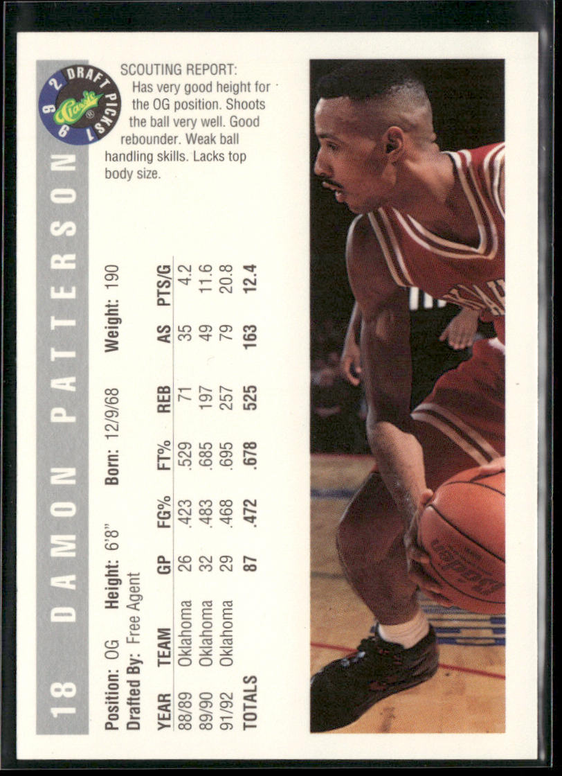 Damon Patterson 1992 Classic Draft Picks #18 Oklahoma Sooners