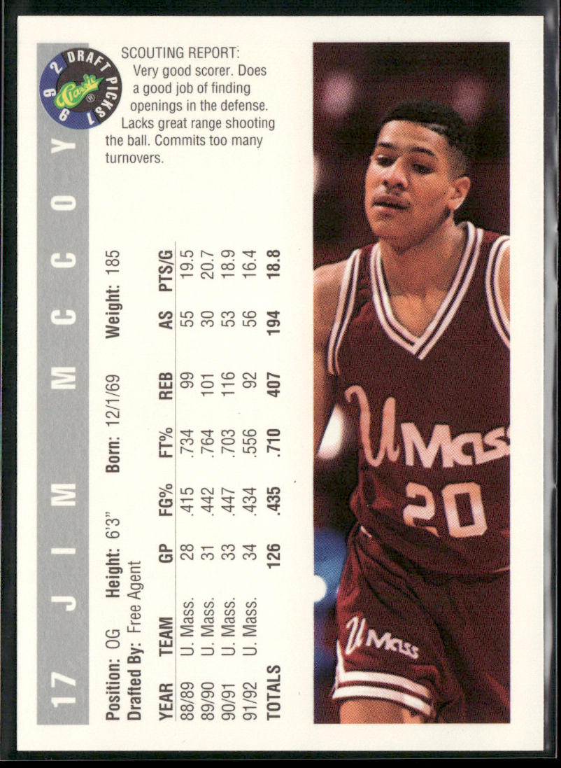Jim McCoy 1992 Classic Draft Picks #17 UMass Minutemen