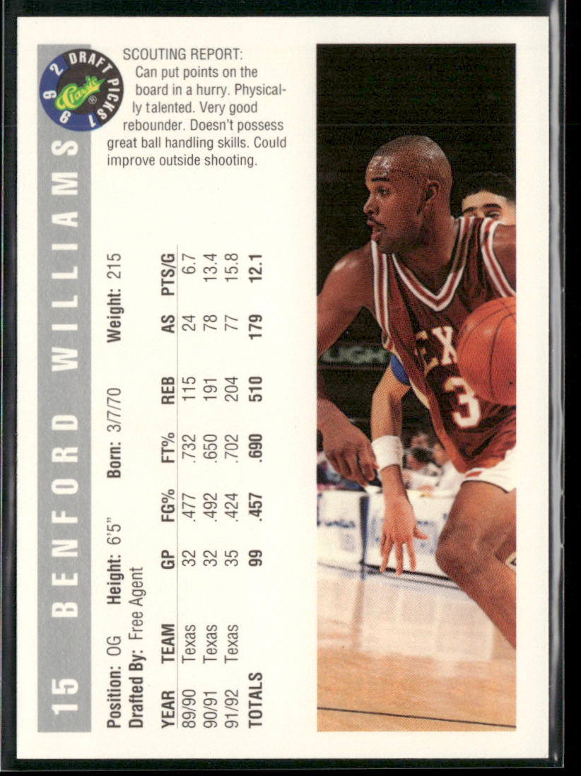 Benford Williams 1992 Classic Draft Picks #15 Texas Longhorns